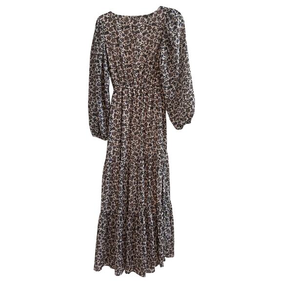 Bagatelle Scoop Neck Long Sleeve Tiered Floral Maxi Dress Pauline Watercolor 2 - Picture 3 of 5